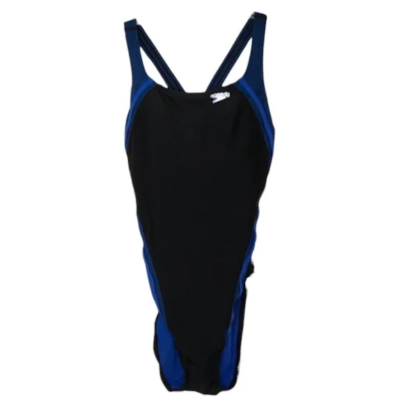 Women's Speedo PowerFLEX Eco Swimsuit Size 10 Black and Blue - Picture 2 of 5